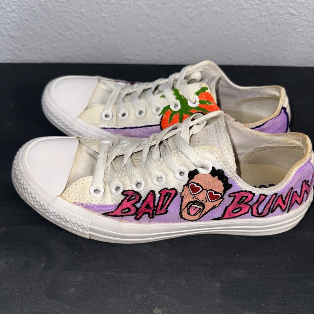 Customized Bad bunny Chuck Taylor Converse Shoes Sz 7.5W 5.5M EUC‎